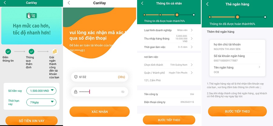 Các bước vay tiền tại app CanVay