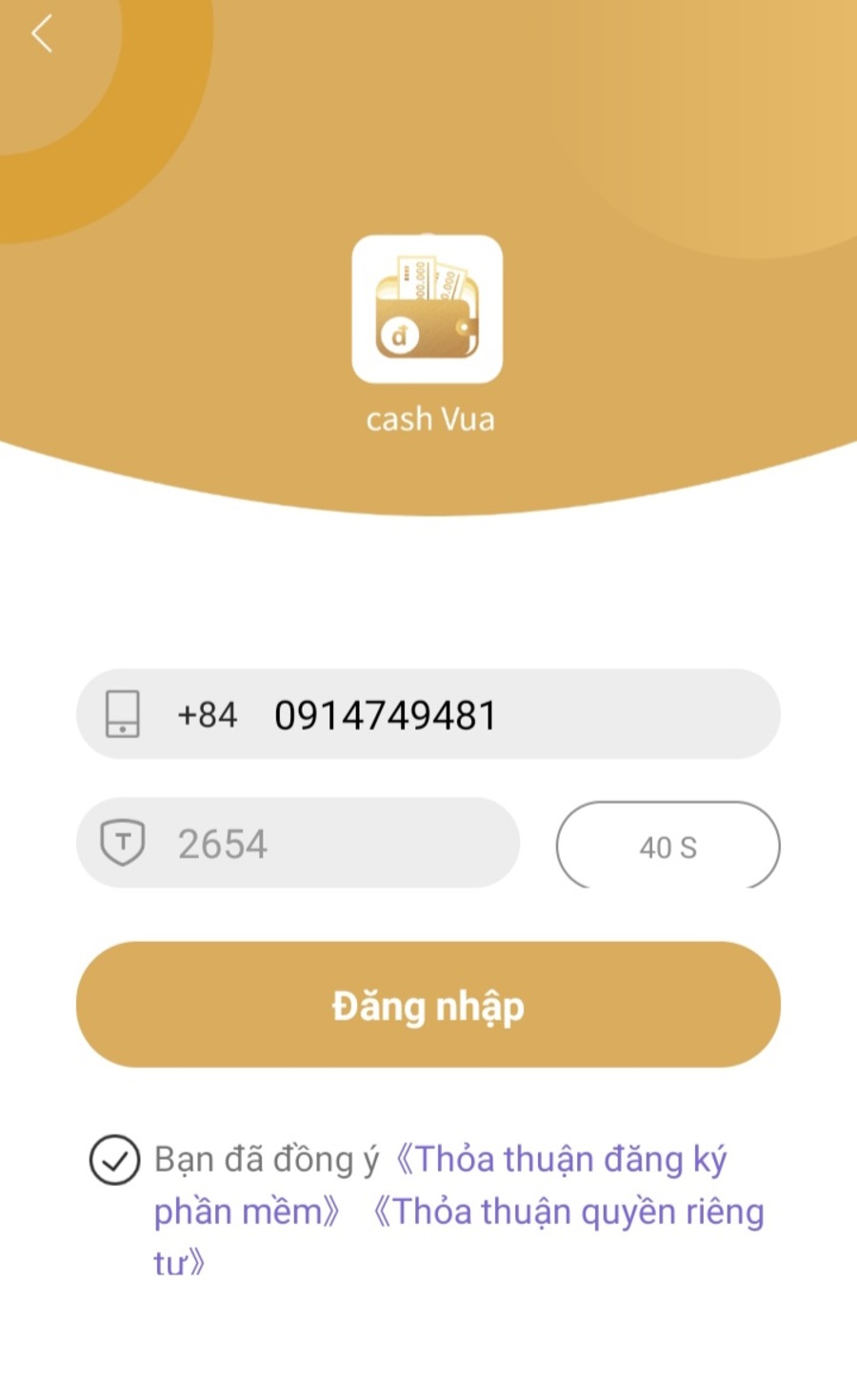 Đăng nhập App Cash Vua